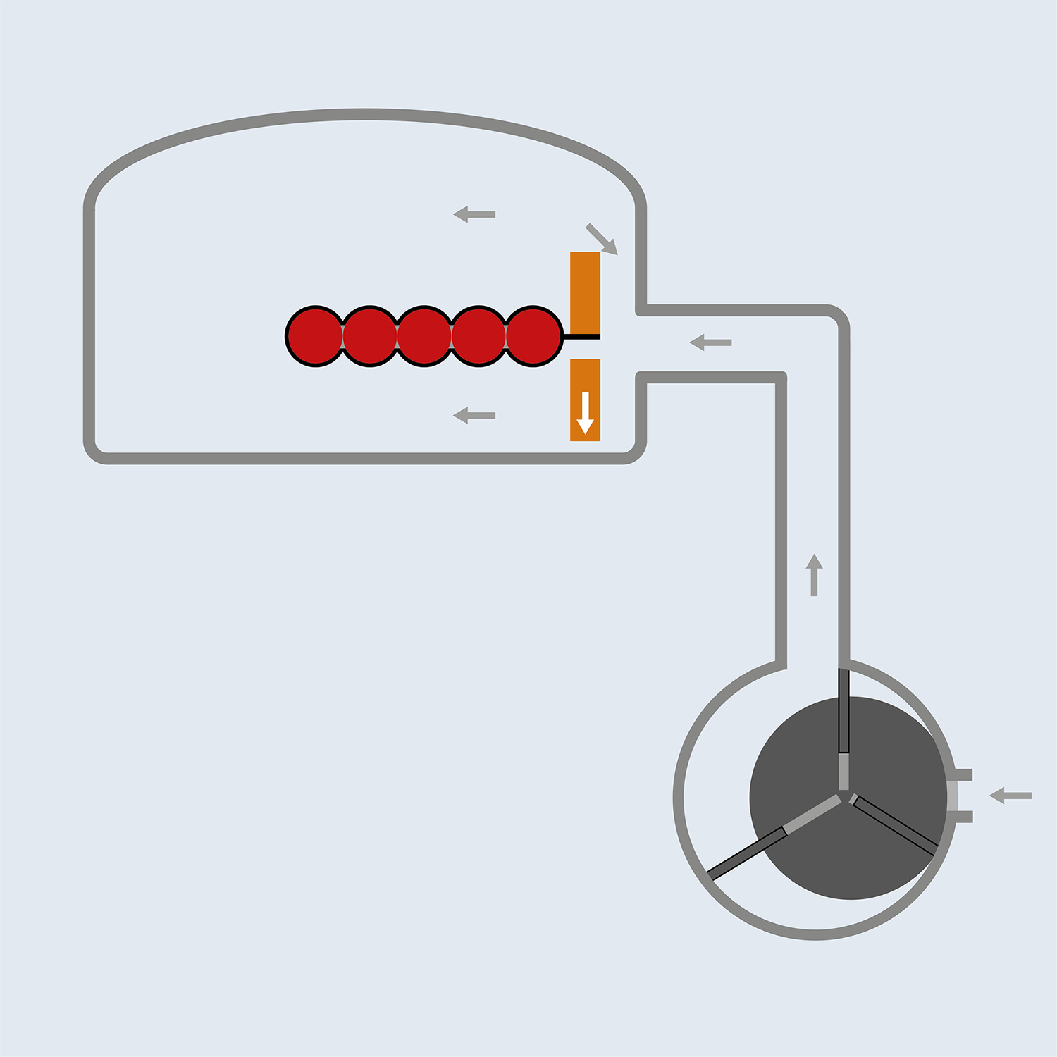 Sketch – The product is placed in the bag and positioned in the chamber.