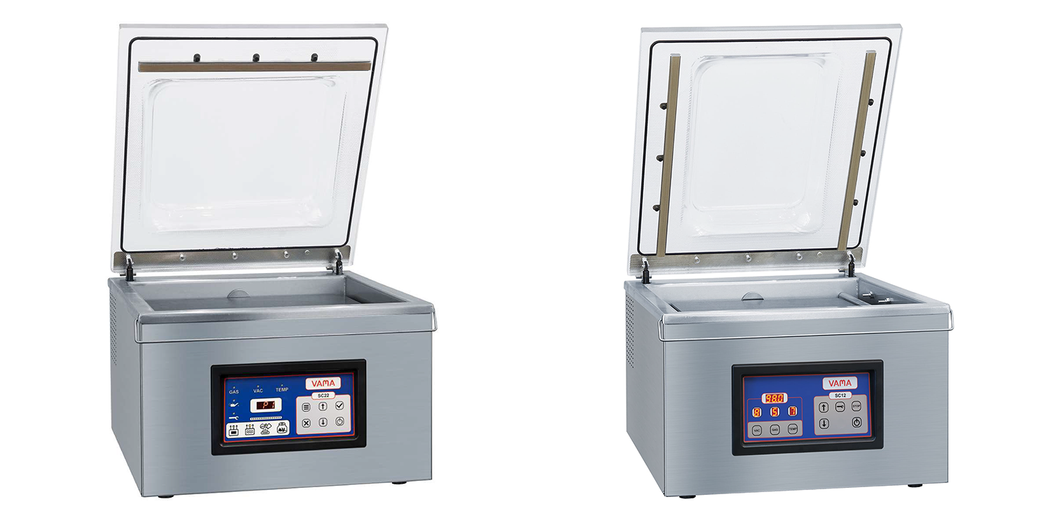 Deux machines de table – la Vacbox 510 avec commande SC22 et la Vacbox 520 avec commande SC12